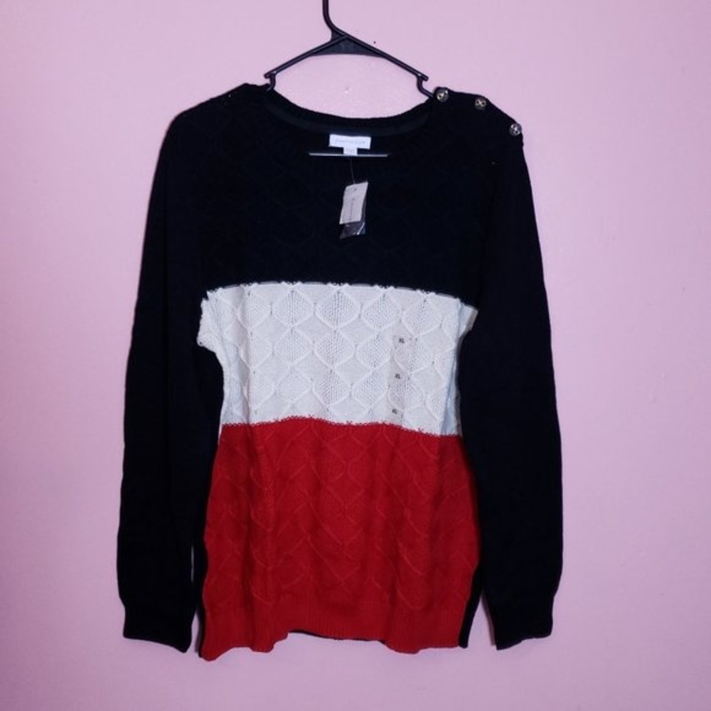 Charter Club XL Black Combo Color block Cable Knit Sweater Casual